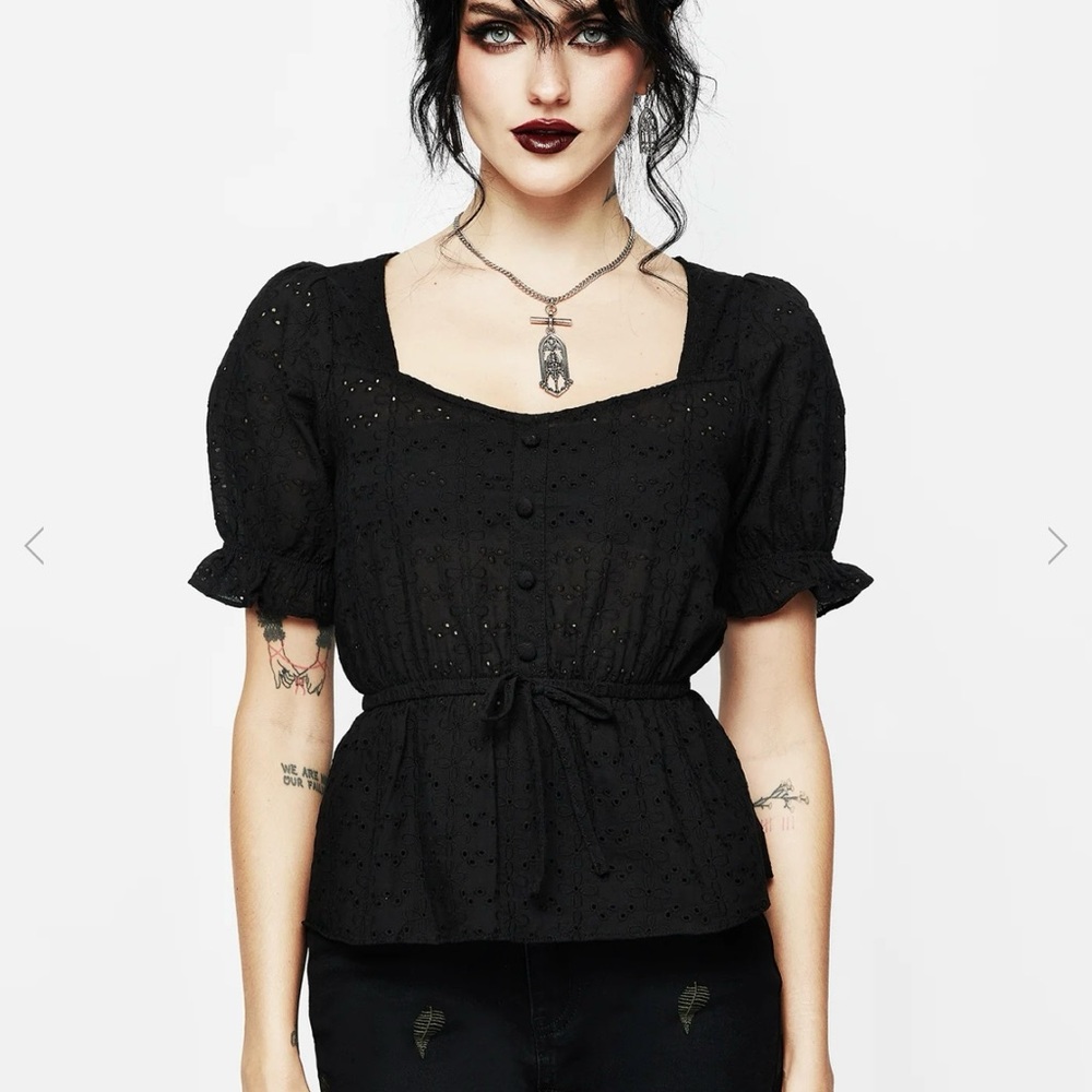 Disturbia Black Eyelet Puff Sleeve Blouse